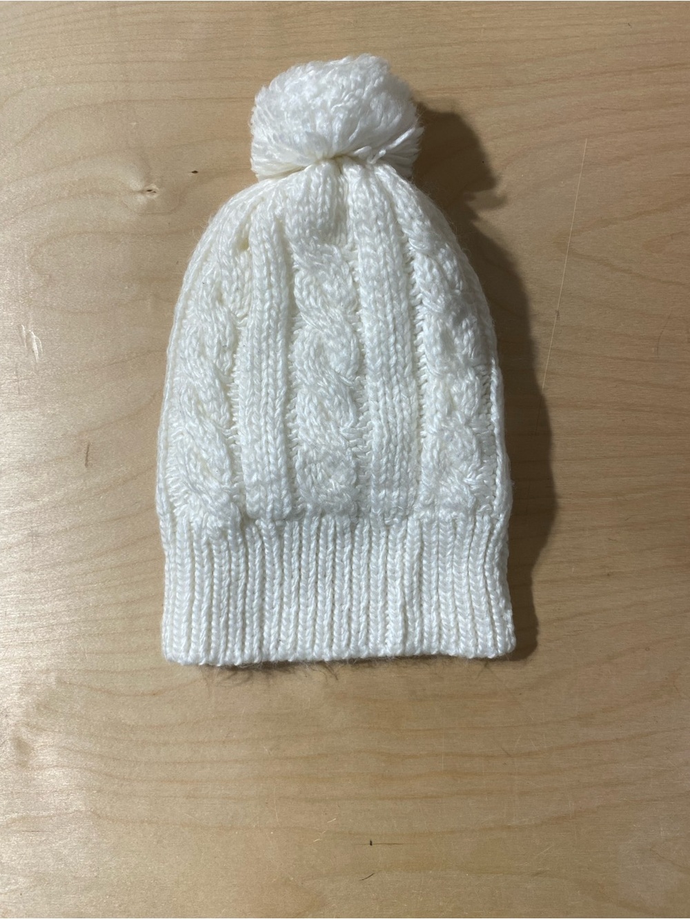 White Knit Pom Beanie - Cozy Winter Hat (AS)